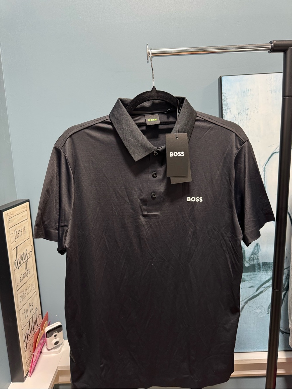 Boss Men's Black Polo Shirt with White Logo